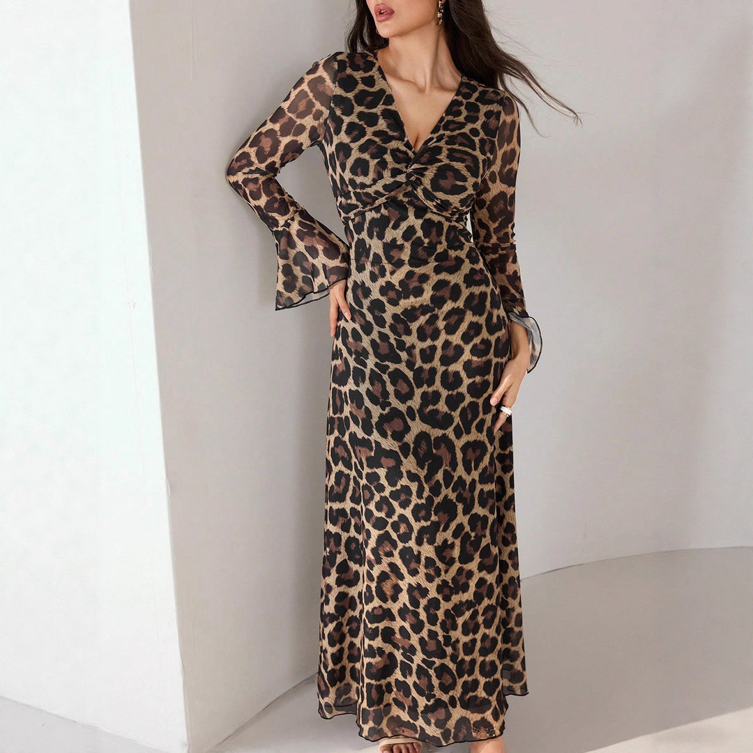 Damen Midikleid mit Knotenfront und Trompetenärmeln Shop Nory