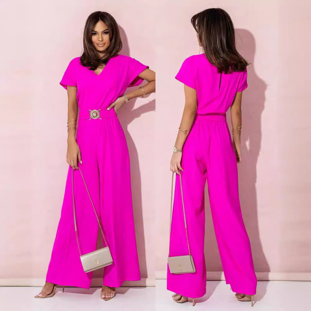 Damen Jumpsuit mit weitem Bein und trendigem Gürtel