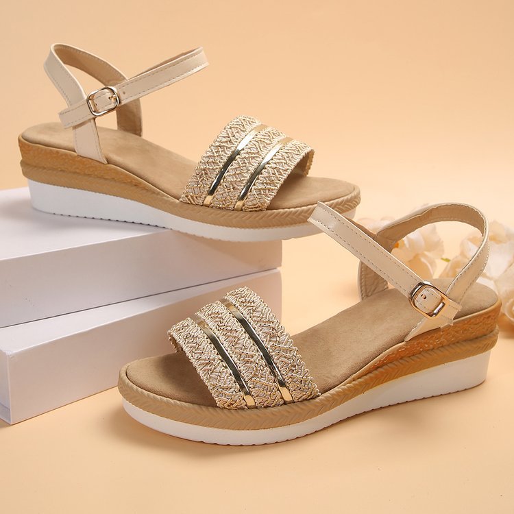 Damen Moderne Riemchen-Plateausandalen mit Glitzerapplikationen