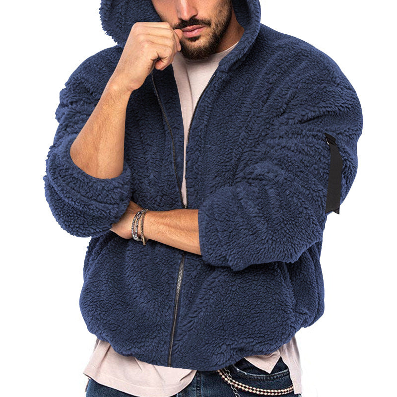 Herren kuschelige Fleecejacke mit großzügiger Kapuze und Reißverschluss