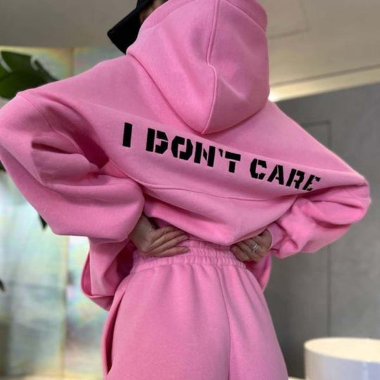 Damen Oversized Kapuzenpullover mit Statement-Print und elastischer High-Waist Jogginghose Set Shop Nory