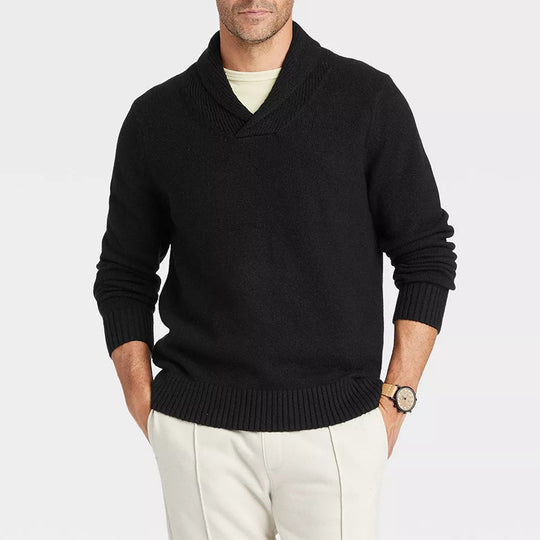 Herren Schalkragen-Pullover aus meliertem Feinstrick mit Rippbündchen Shop Nory