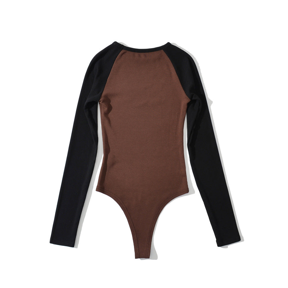 Damen Raglan-Bodysuit mit langen Ärmeln, Rippstruktur und Druckknopfverschluss Shop Nory