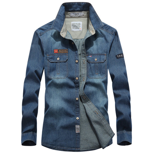 Herren Jeanshemd im Worker-Trucker-Stil mit Brustpattentaschen Shop Nory