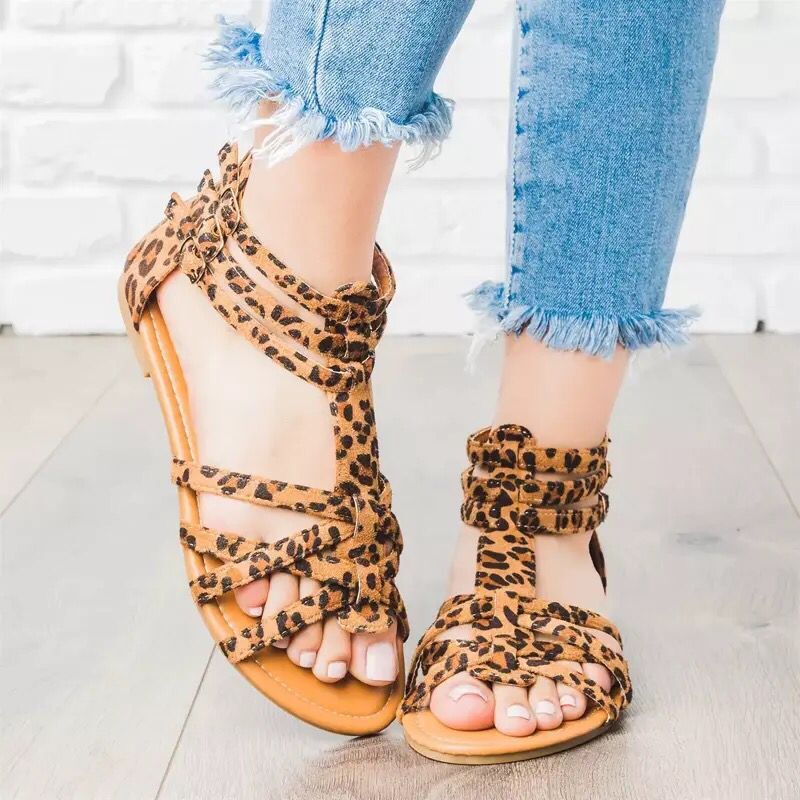 Damen Boho-Sandalen mit verstellbaren Knöchelriemen und Ethno‑Print Shop Nory
