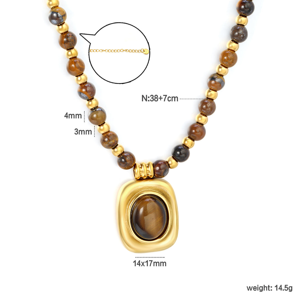 Damen Halskette mit Tigerauge-Anhänger und edlen Perlen Shop Nory
