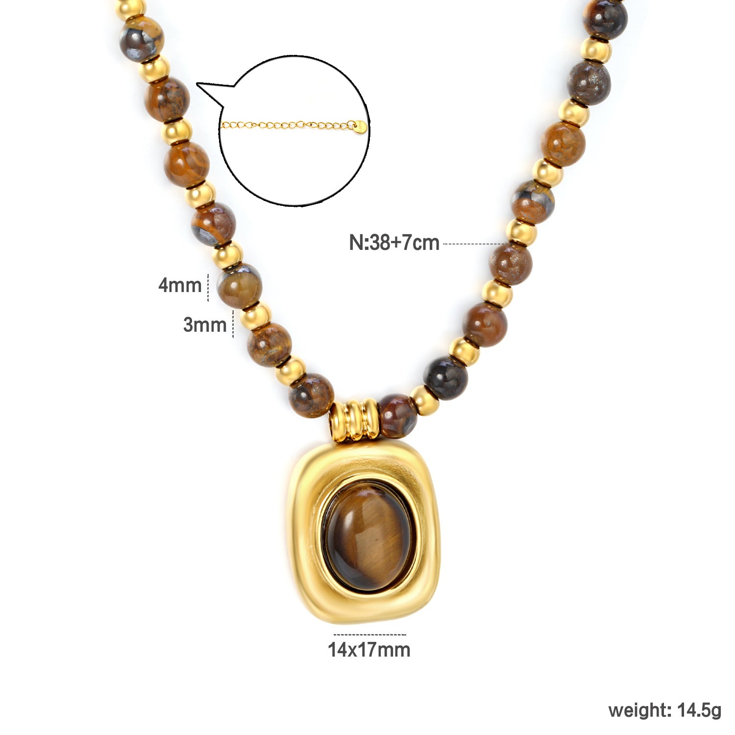 Damen Halskette mit Tigerauge-Anhänger und edlen Perlen Shop Nory
