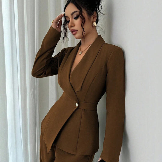 Damen nan taillierter Businessblazer mit Schalkragen, Gürtelbund und Ein-Knopf-Verschluss Shop Nory
