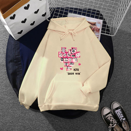 Damen nan Kapuzenpullover mit Sticky-Note Grafik, Kängurutasche und weichem Fleecefutter Shop Nory