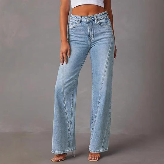 Damen Hochtaillierte gerade geschnittene Jeans mit betonten Längsnähten Shop Nory