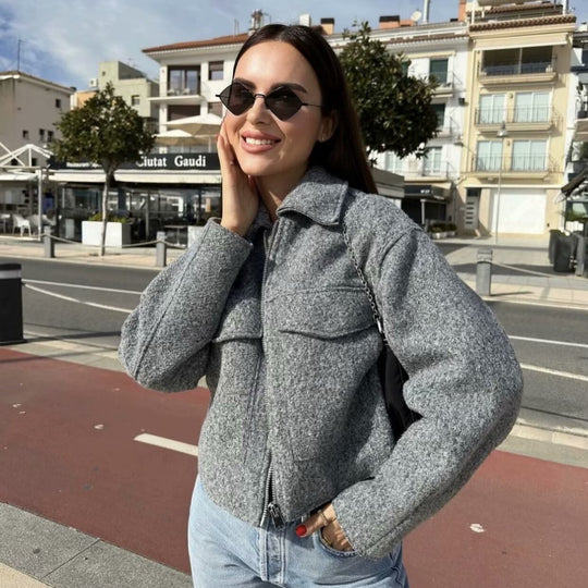 Damen Oversize-Shacket aus Wollmix mit Reißverschluss und aufgesetzten Pattentaschen Shop Nory