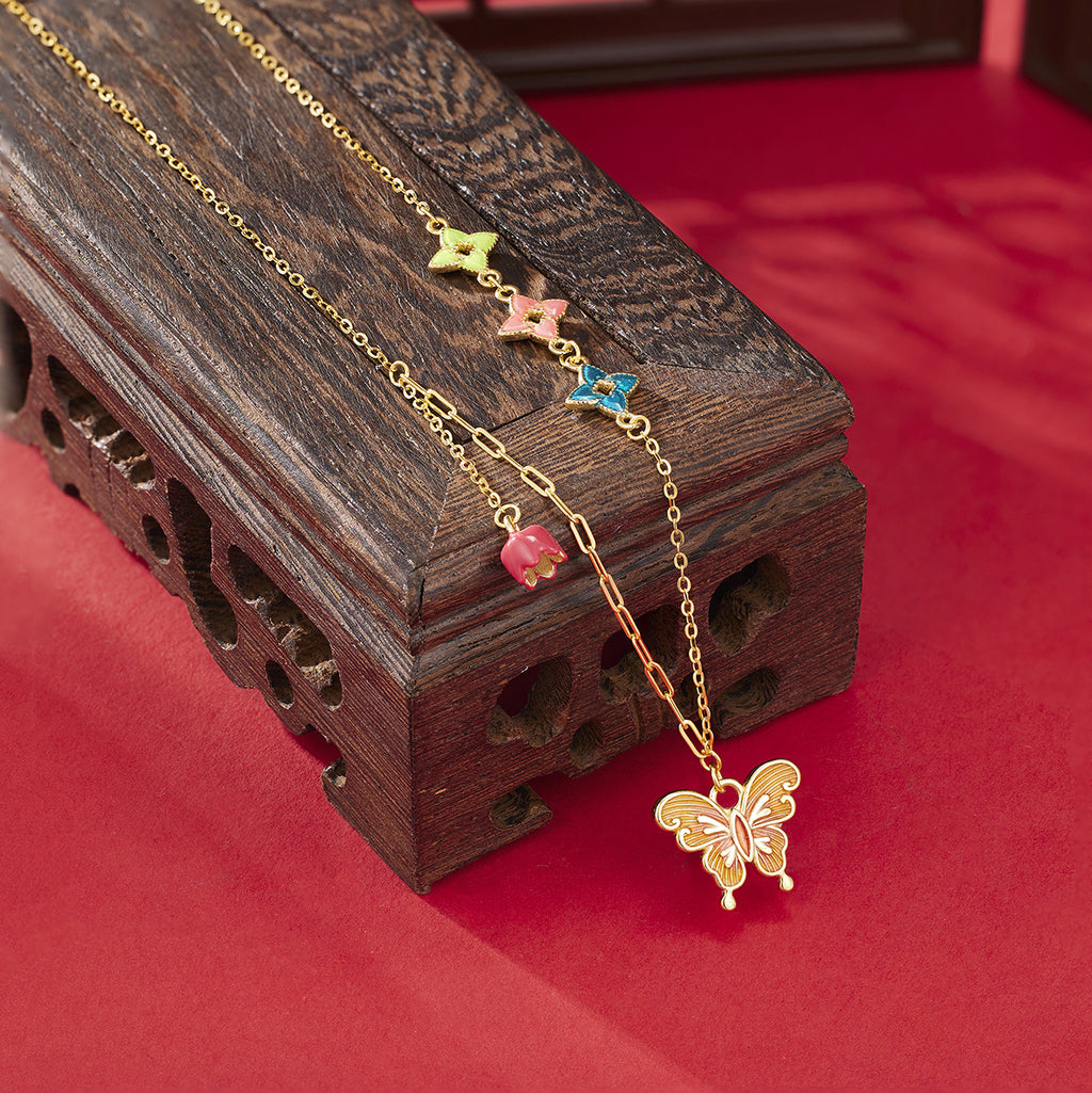 Damen Kette mit bunten Motivanhängern Shop Nory