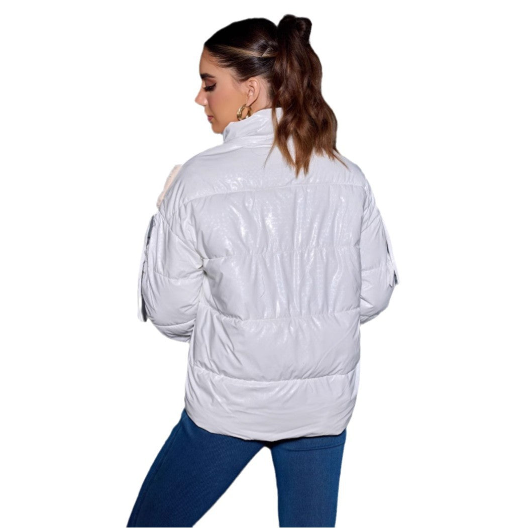 Damen Wattierte Steppjacke mit Kunstfell-V‑Einsatz, Stehkragen & Reißverschluss Shop Nory