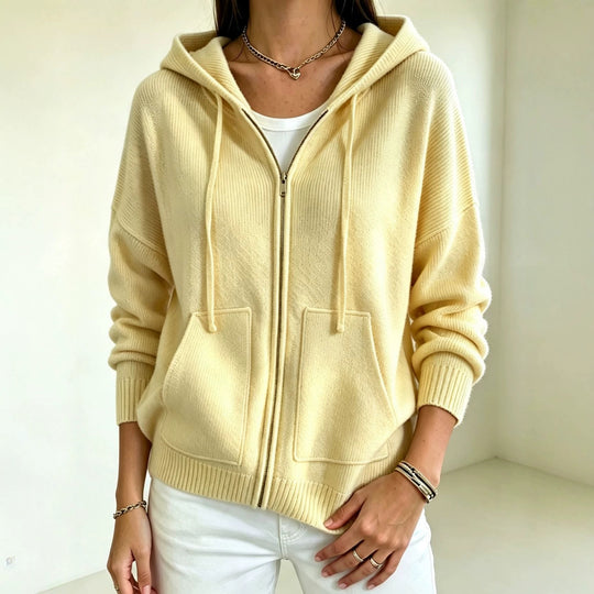 Damen Kapuzen-Wollmix Zip-Cardigan mit kastiger Passform und Kängurutaschen Shop Nory