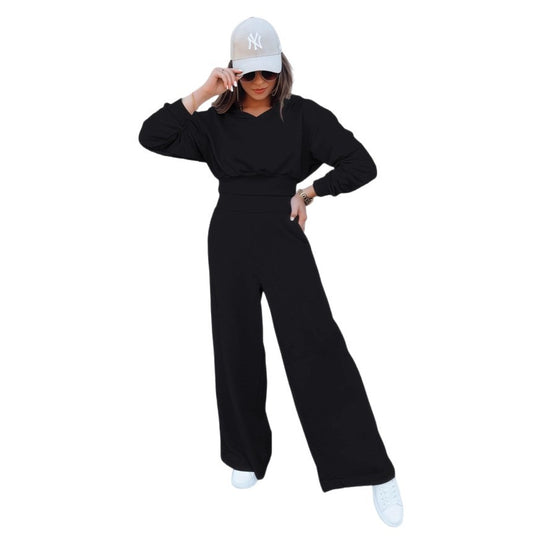 Damen Loungewear-Set mit Cropped V‑Ausschnitt-Pullover und hochtaillierter Palazzohose Shop Nory