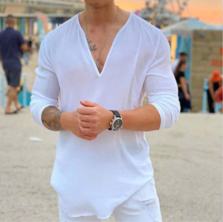 Herren lässiges V-Ausschnitt Langarmshirt
