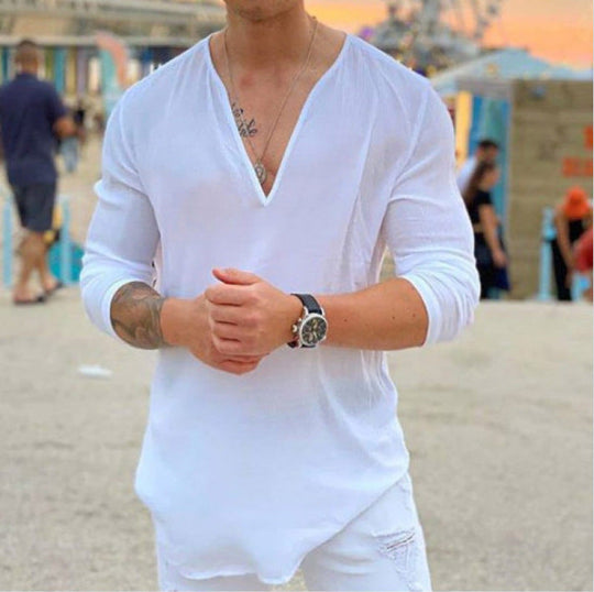 Herren lässiges V-Ausschnitt Langarmshirt