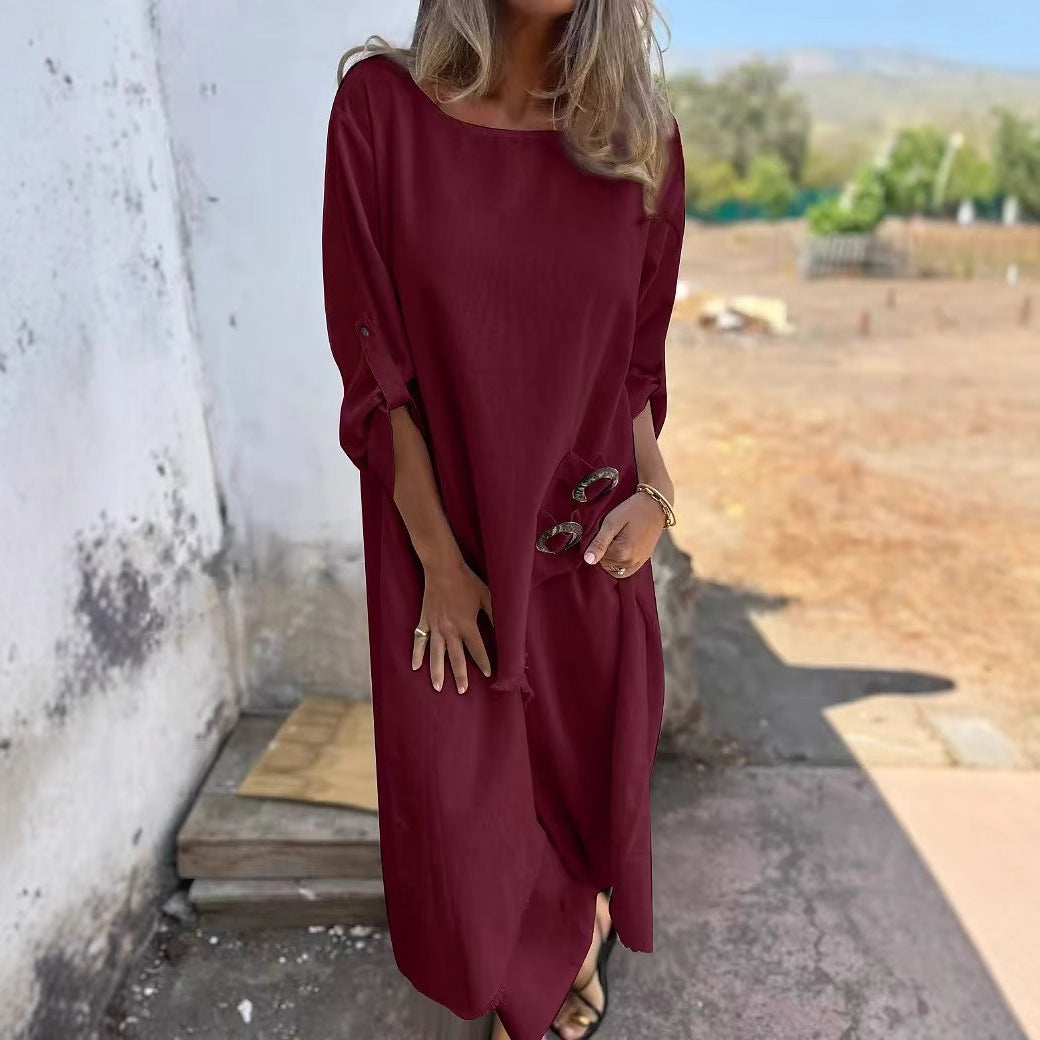 Damen Oversize Strandkleid mit Knopfdetails
