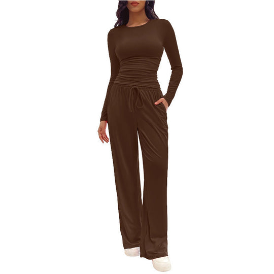 Damen Bequemes Lounge-Set mit langärmligem Oberteil und weit geschnittenen Hosen Shopnory