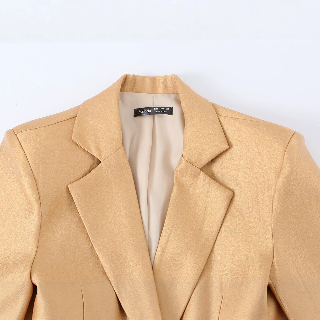 Damen Taillierter Satin-Blazer mit Tunnelzug, Reverskragen und legerer Silhouette Shop Nory