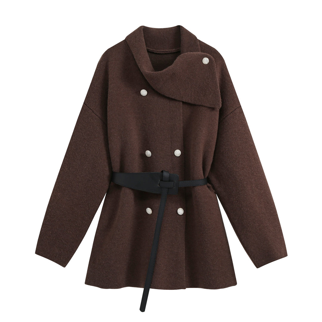 Damen Kurzer Blouson‑Mantel im Cocoon‑Schnitt mit asymmetrischem Schalkragen und Taillengürtel Shop Nory