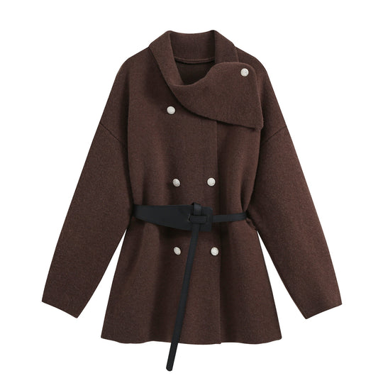 Damen Kurzer Blouson‑Mantel im Cocoon‑Schnitt mit asymmetrischem Schalkragen und Taillengürtel Shop Nory