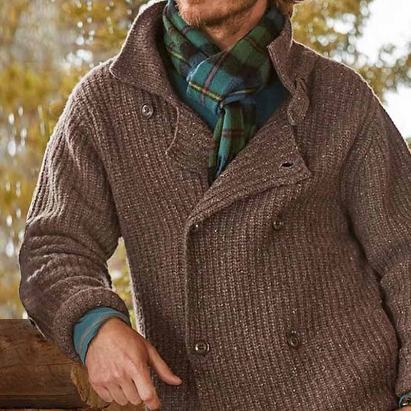 Herren Doppelreihiger Grobstrick-Cardigan mit Schalkragen und Rippenstruktur Shop Nory