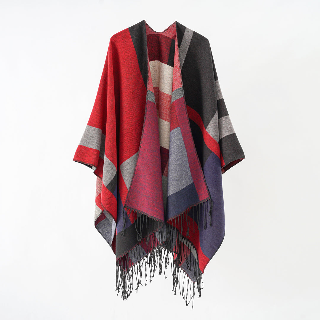 Damen Jacquard-Überwurfponcho im Cape-Schnitt mit feinem Fransensaum Shop Nory