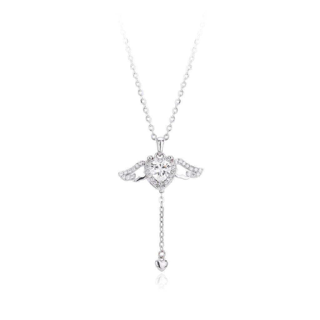 Damen Halskette mit herzförmigem Anhänger und Engelsflügeln Shop Nory