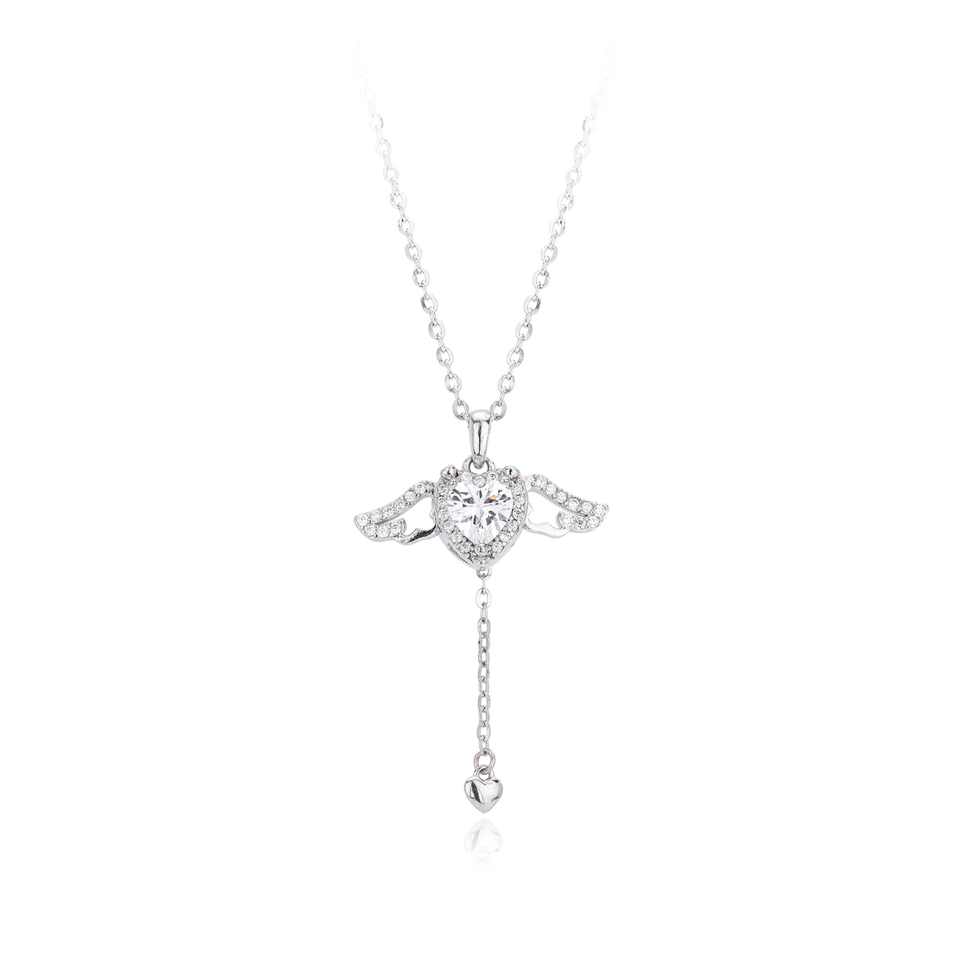 Damen Halskette mit herzförmigem Anhänger und Engelsflügeln Shop Nory