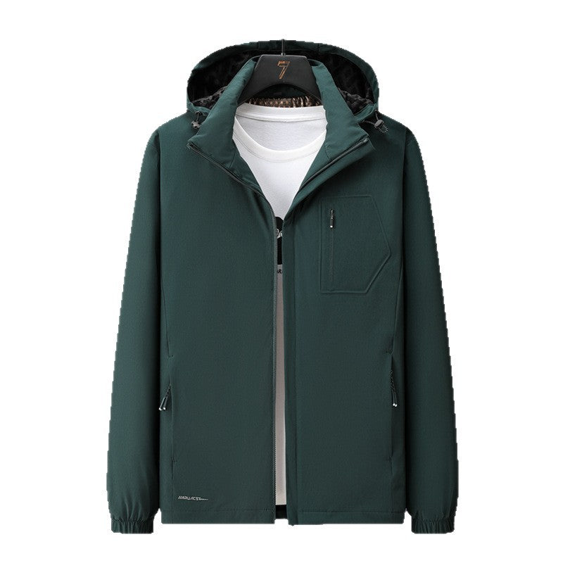 Herren Urban-minimalistische Softshell-Kapuzenjacke mit verdeckten Reißverschlüssen und elastischem Saum Shop Nory