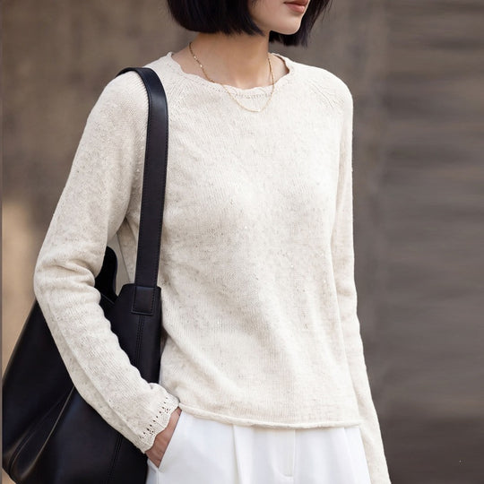 Damen leichter Feinstrickpullover mit dezenter Glitzeroptik und Raglanärmeln Shop Nory