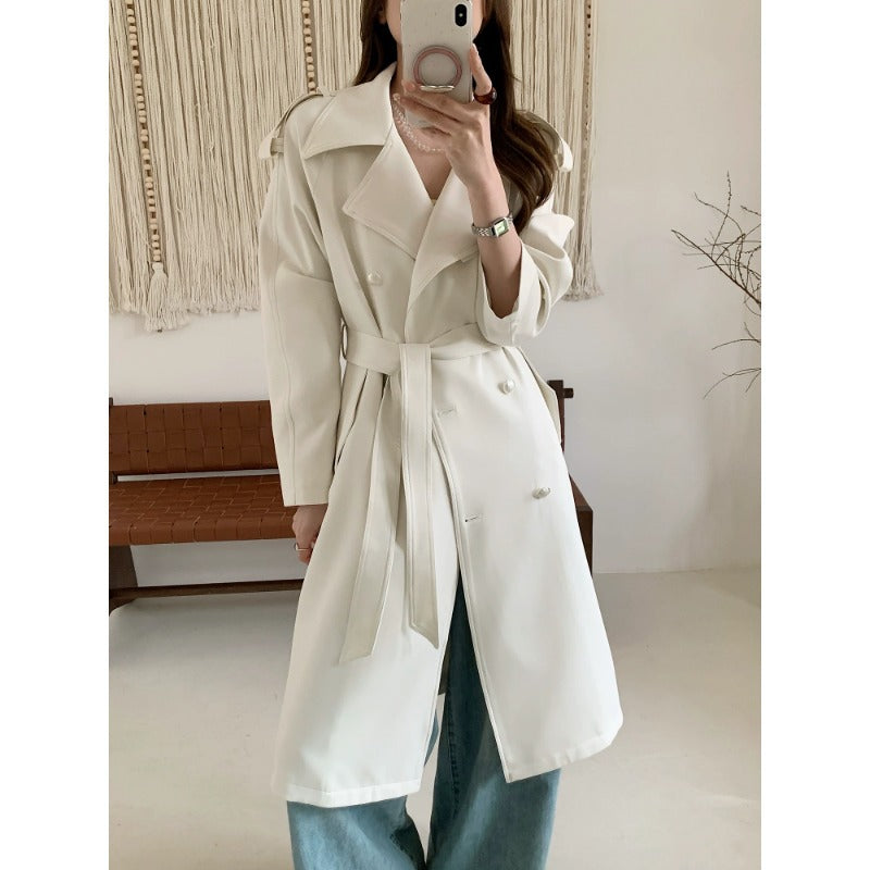 Damen Midilanger Trenchcoat mit Oversize-Schultern und Perlmuttknöpfen Shop Nory
