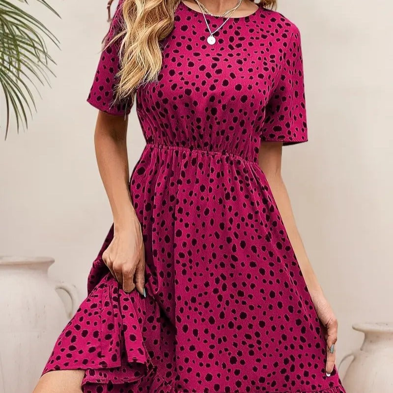 Damen Sommerliches A-Linien Kleid mit Rüschensaum und Punkten