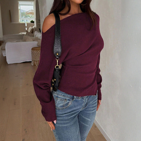 Damen nan schulterfreier Feinstrickpullover mit asymmetrischem Cut-Out, taillierter Passform und weiten Ärmeln Shop Nory