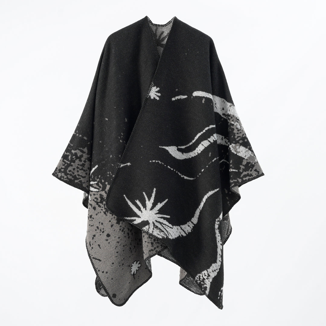 Damen Überschnittenes Jacquard‑Wickelcape aus feinem Strick mit asymmetrischem Saum Shop Nory