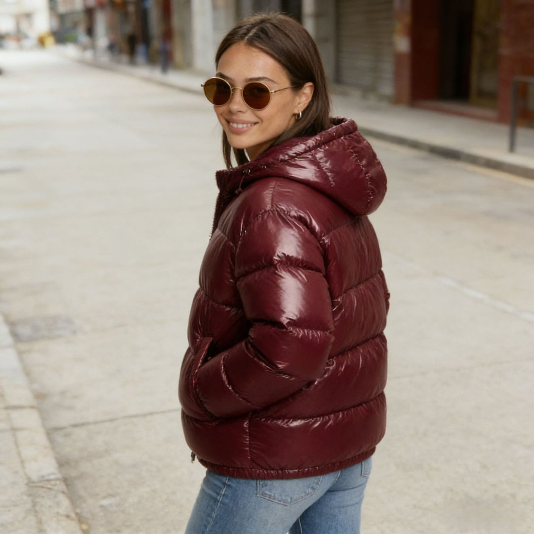 Damen Wattierte Steppjacke mit Kapuze und Taillenkontur Shop Nory