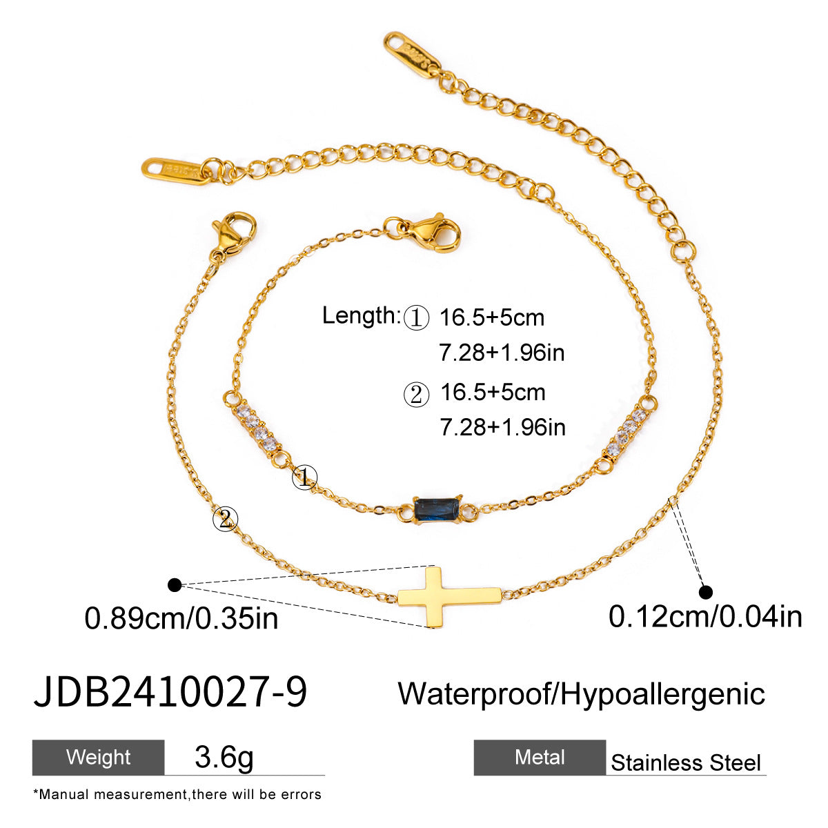 Damen Doppelarmband mit funkelnden Zirkonia und Kreuzanhänger Shop Nory