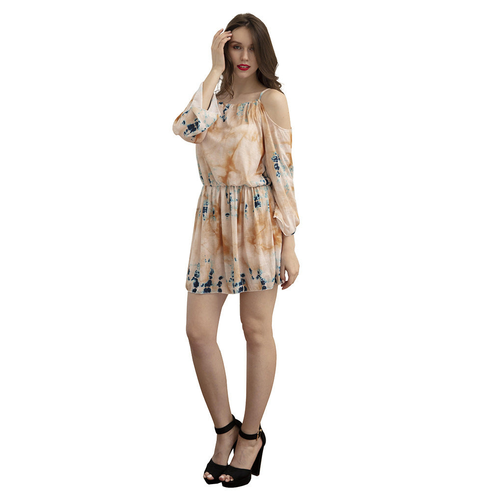 Damen Kurzkleid mit Cut-Out-Schultern, elastischer Taille & Batikstreifen Shop Nory