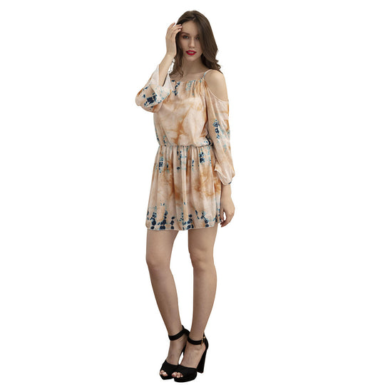 Damen Kurzkleid mit Cut-Out-Schultern, elastischer Taille & Batikstreifen Shop Nory