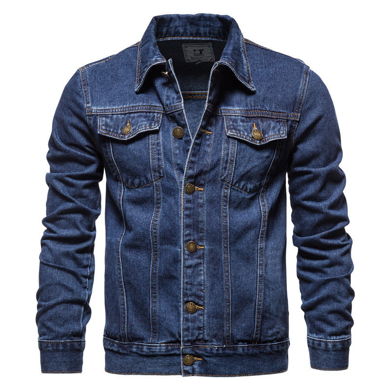 Herren taillierte Jeansjacke mit Brusttaschen, durchgehender Knopfleiste und Kontrastnähten Shop Nory