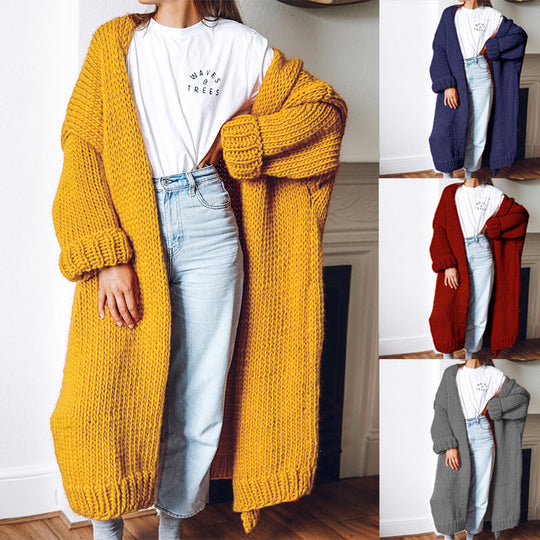 Damen Langärmeliger Grobstrick Cardigan Shopnory