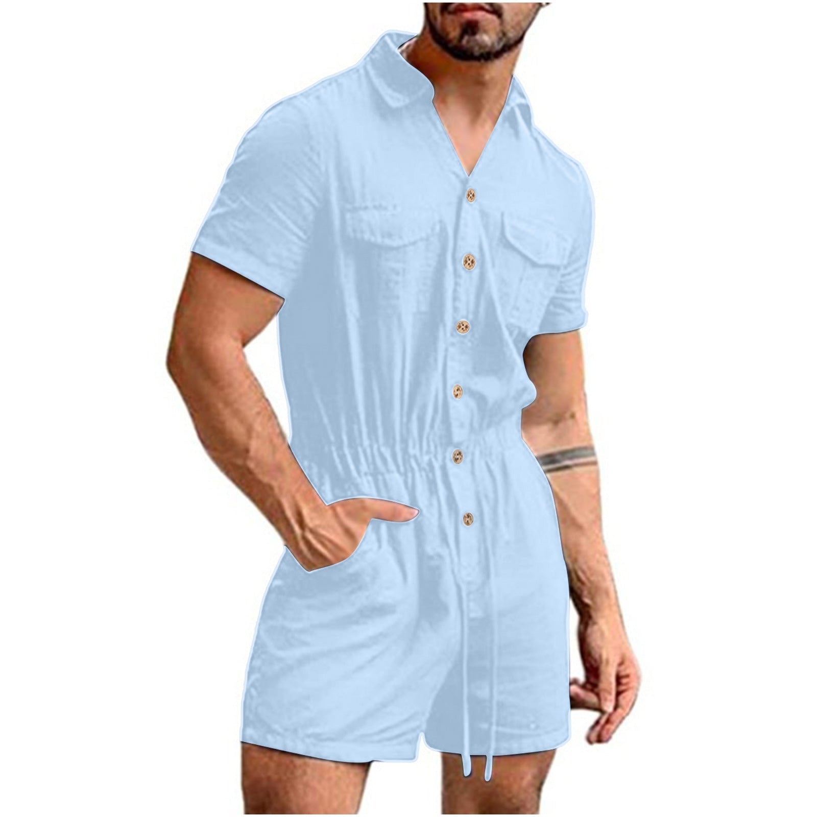 Herren Kurzoverall mit lShopnoryhaftem Blumenmuster Shopnory