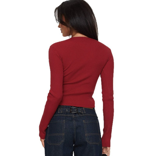 Damen Kurz geschnittene Rippstrick-Cardigan mit Knopfleiste Shop Nory