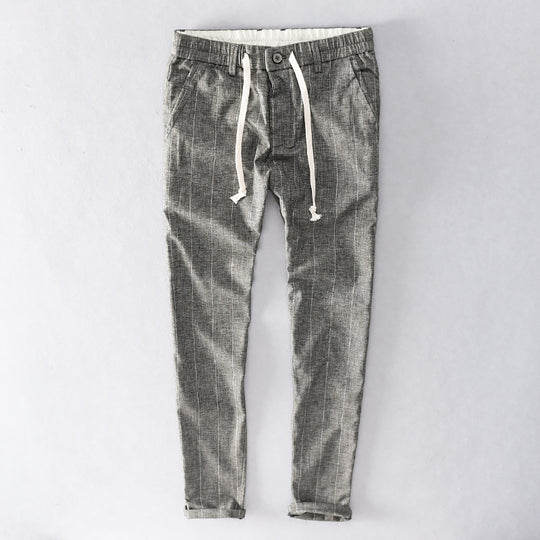 Herren lässige Hose mit elastischem Bund und Kordel schmal zulaufend Nadelstreifenoptik Shop Nory