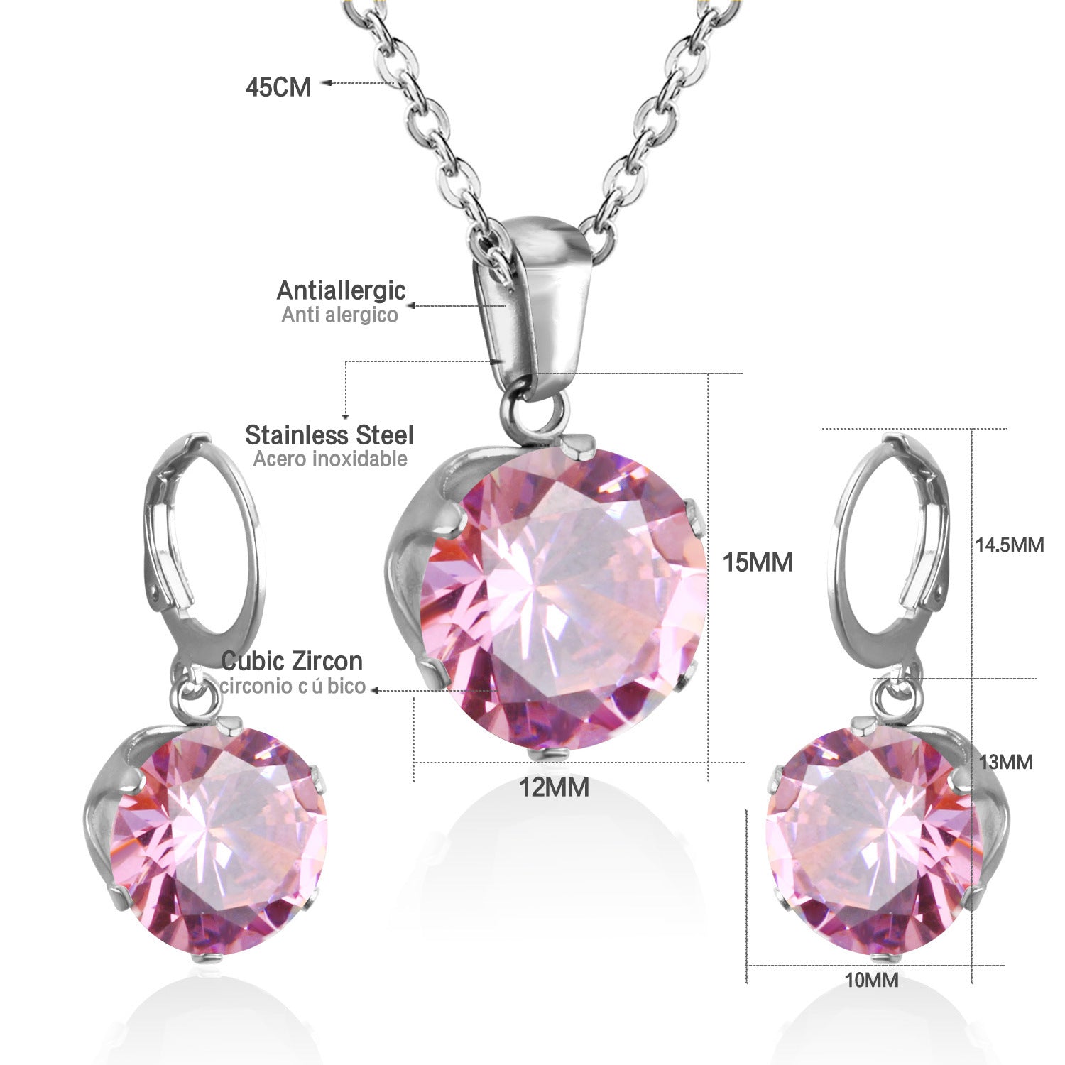 Damen Schmuckset mit funkelndem Zirkonia-Anhänger und Ohrringen aus hochwertigem Edelstahl Shop Nory