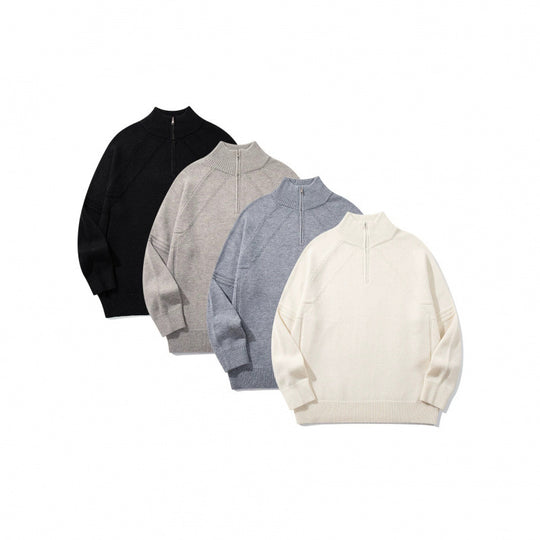Unisex Strick-Halbzip-Pullover mit hohem Rippkragen und Raglanärmeln Shop Nory