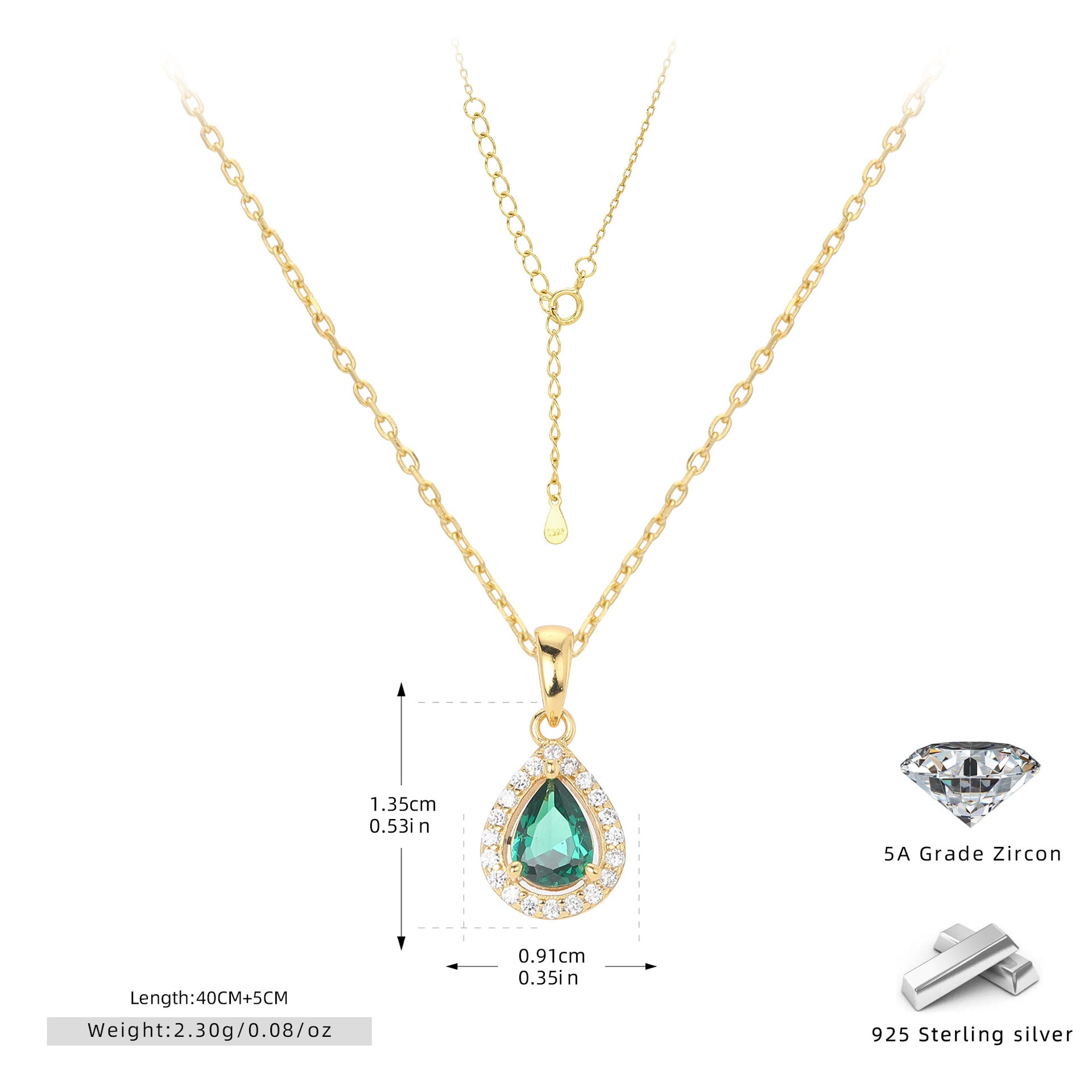 Damen Halskette mit tropfenförmigem Zirkonanhänger aus 925 Sterlingsilber und elegantem Design Shop Nory