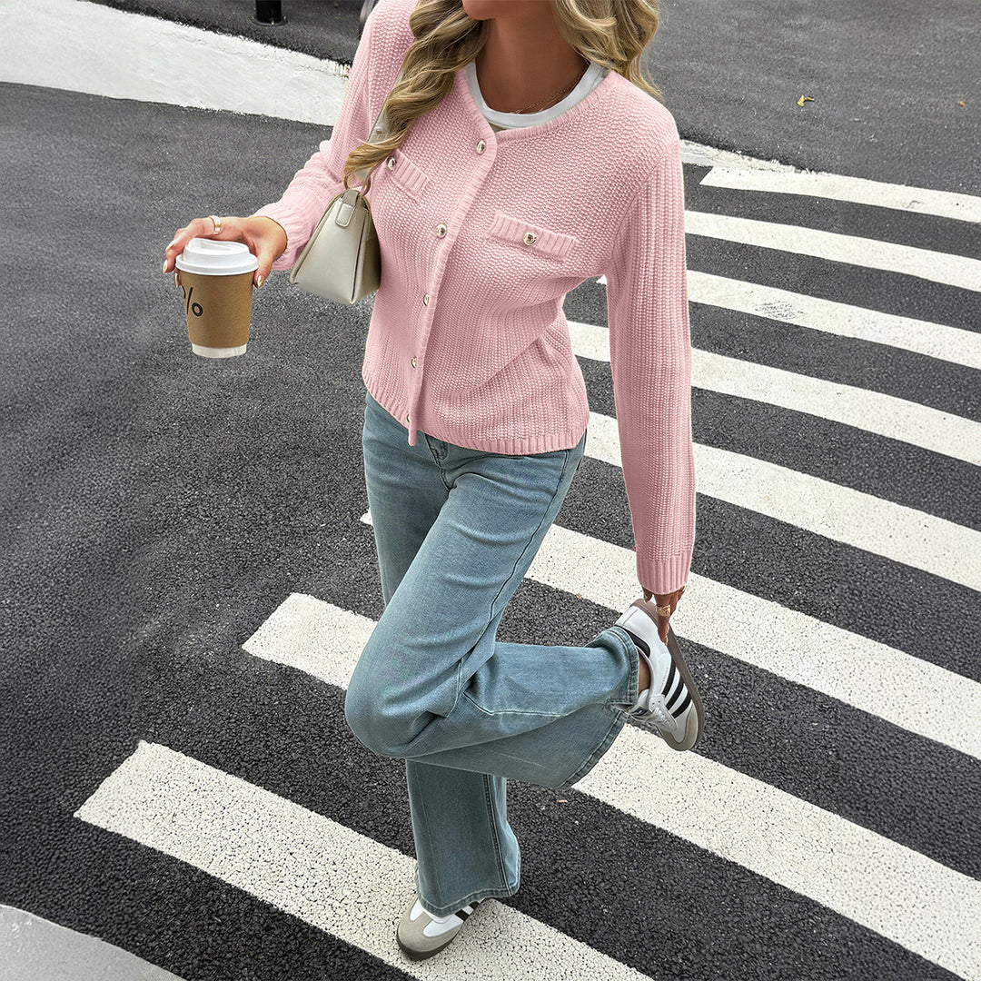 Damen nan Feiner Strickcardigan mit schimmernden Zierknöpfen, geripptem Saum und Brusttaschenoptik Shop Nory