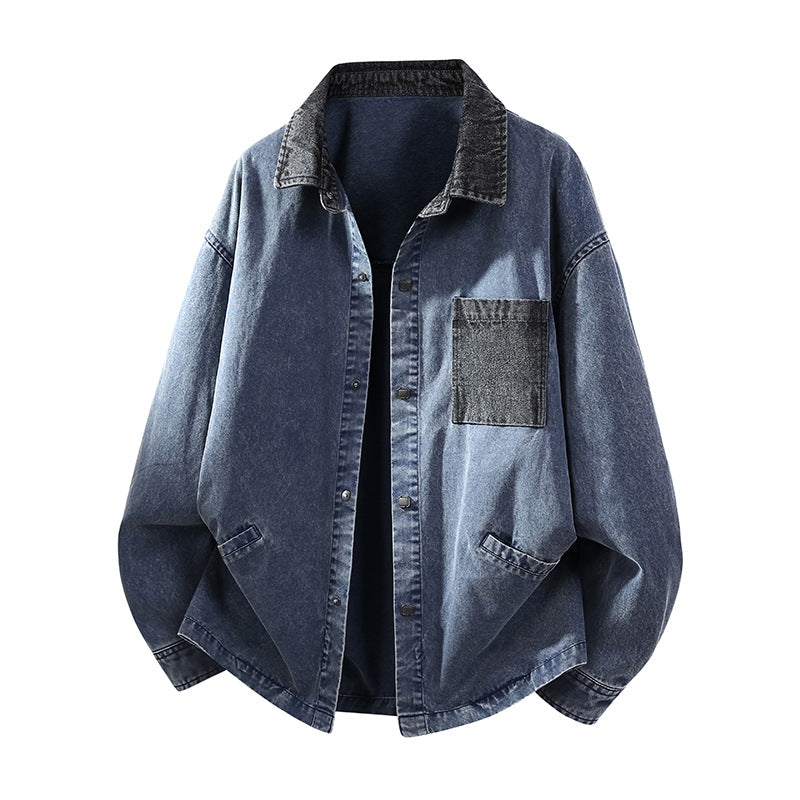 Herren Locker geschnittene Denim-Hemdjacke mit Kastenform und Eingrifftaschen Shop Nory